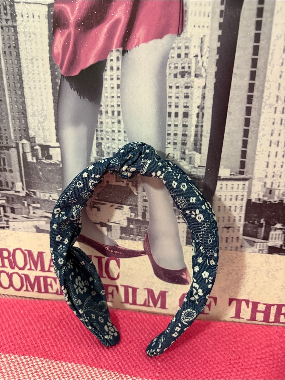 Knotted Paisley Bandana Headband - Navy